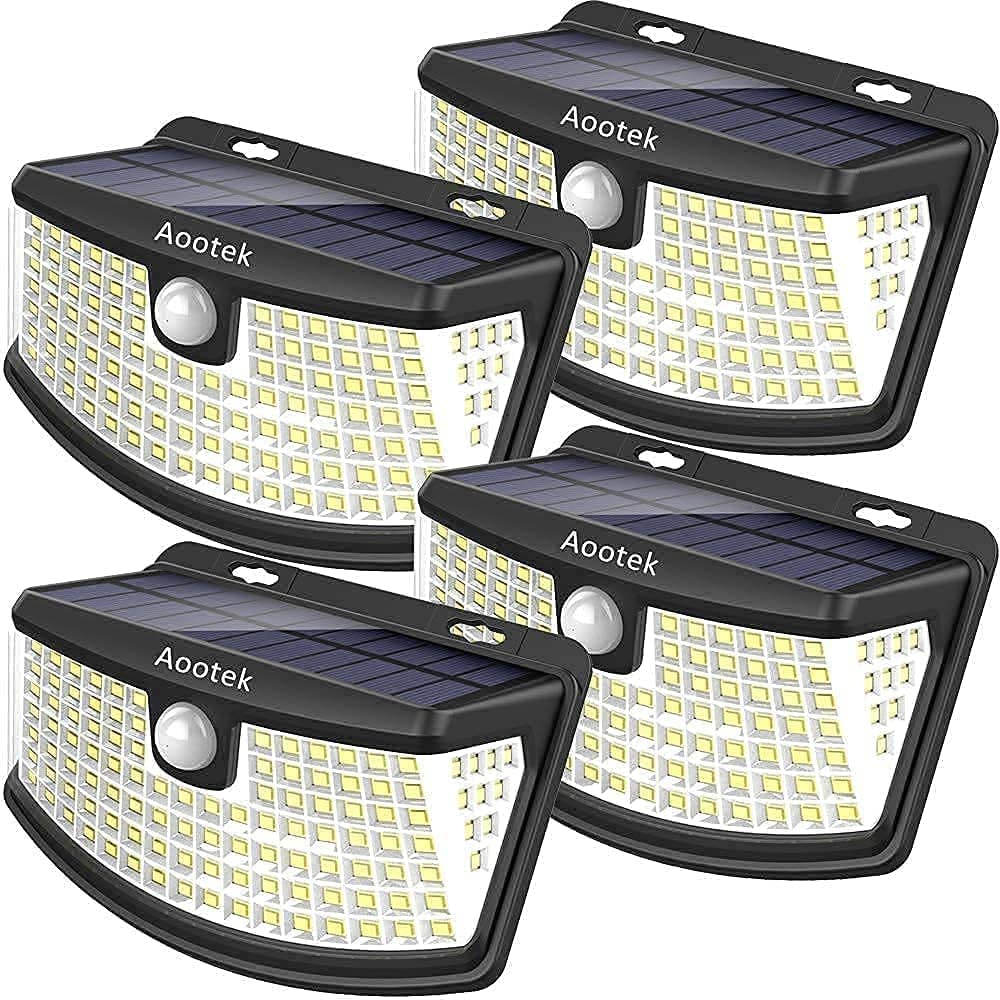 Aootek New Solar Motion Sensor Lights 120 LEDs with Lights Reflector,270° Wide Angle, IP65 Waterproof, Step Lights for Front Door, Yard, Garage, Deck (4 Pack) $17.99