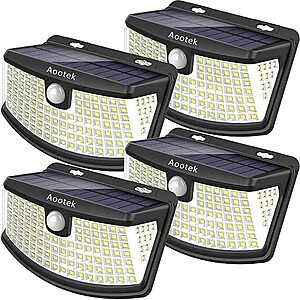 Aootek New Solar Motion Sensor Lights 120 LEDs with Lights Reflector,270° Wide Angle, IP65 Waterproof, Step Lights for Front Door, Yard, Garage, Deck (4 Pack) $  17.99