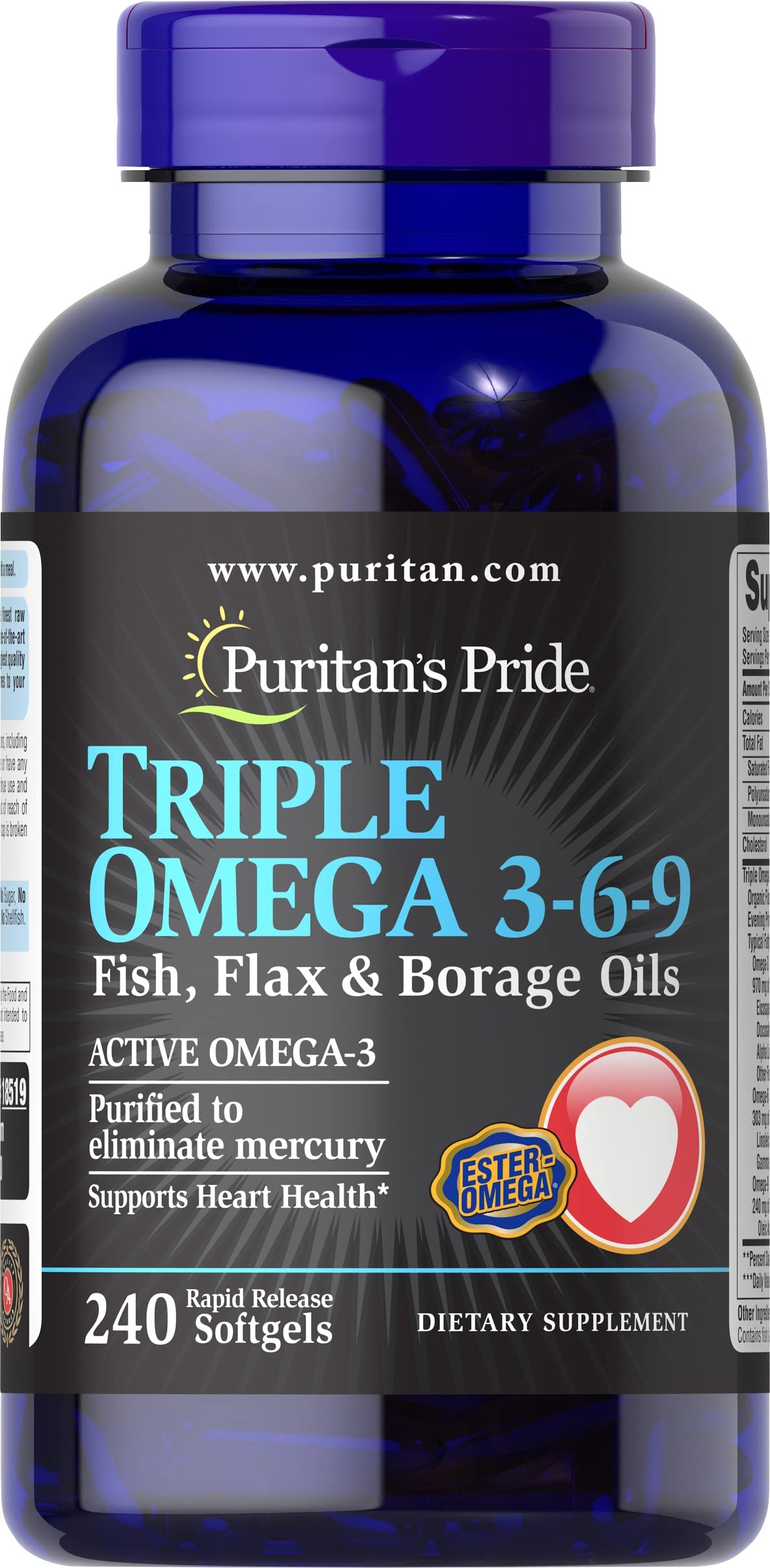 Puritan's Pride Triple Omega 3-6-9 Fish, Flax & Borage Oils, Supports Heart Health and Healthy Joints, 240 c0 Sub & Savet $8.62