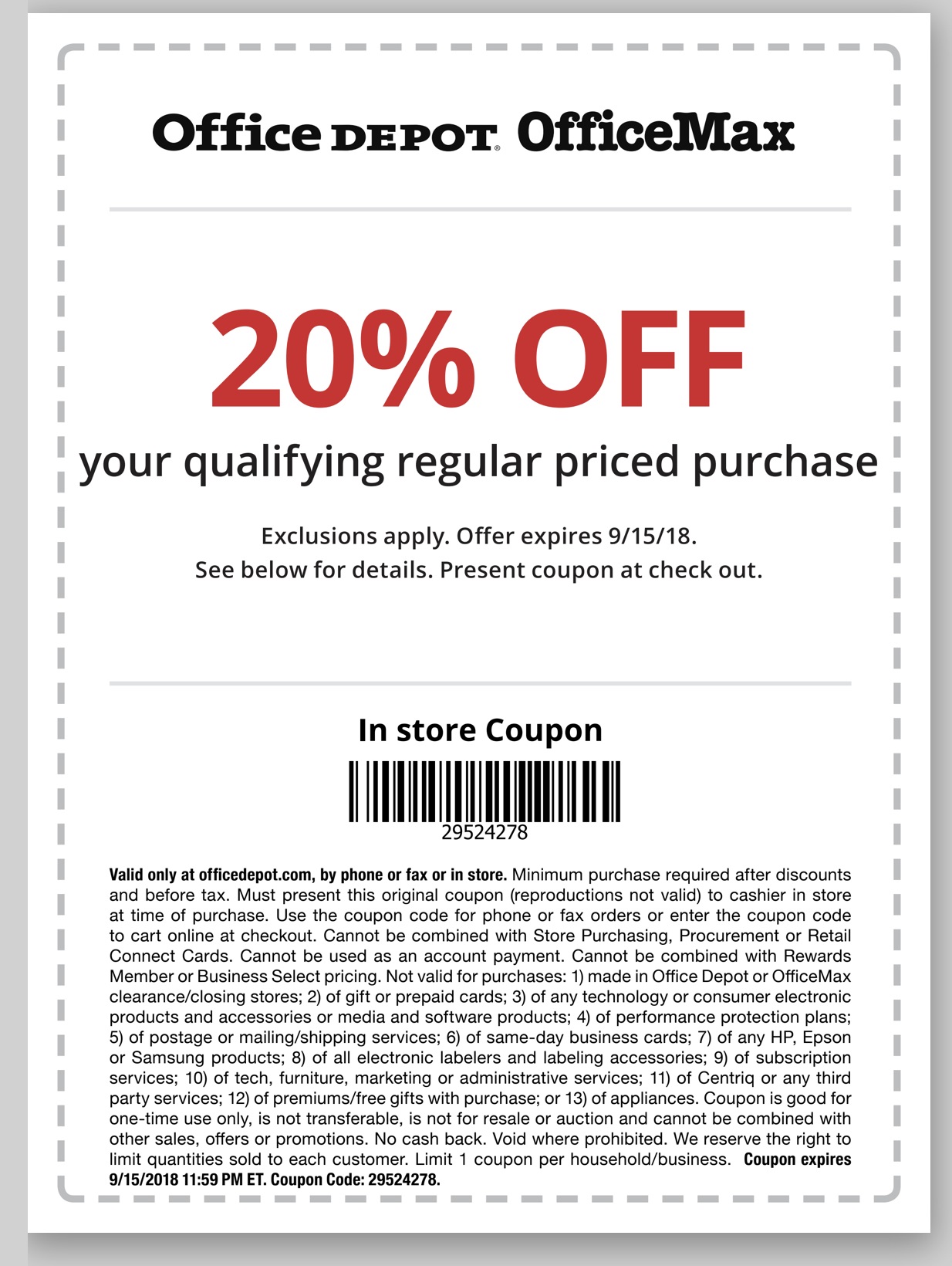 Office Depot Office Max 20 Off Regular Priced Item In Store