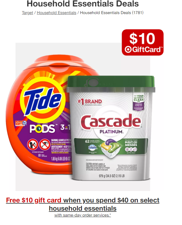 Target: Save $10 when you spend $40 on kids toddler clothing accessories or House Hold essentials