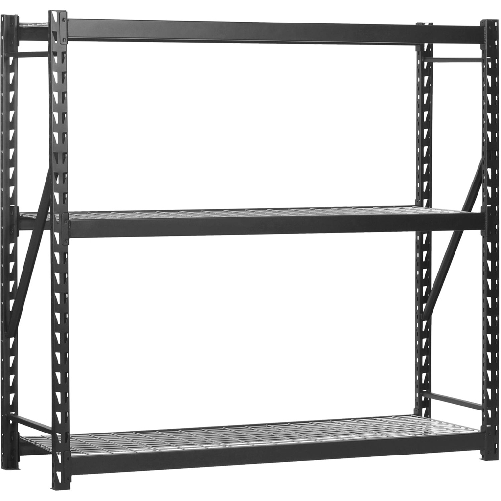 Muscle Rack 3-Tier Black 77"W x 24"D x 72"H Steel Welded Storage Rack, 150 pound capacity - $169.99