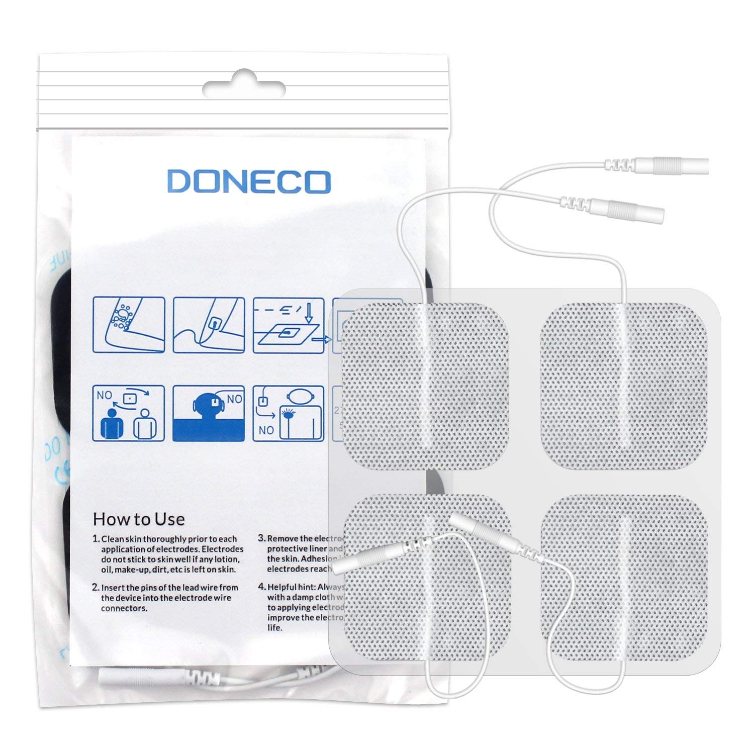 DONECO 2" Square TENS Unit Electrodes 48 Pack Electro Pads for TENS Therapy