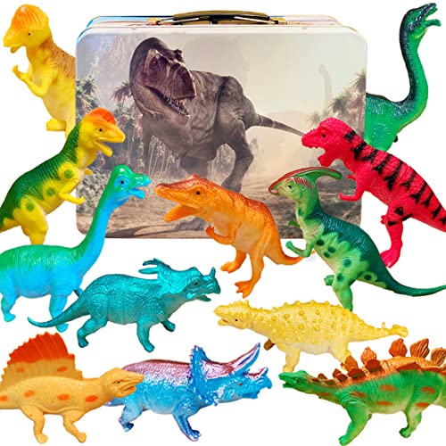 3 Bees & Me Dinosaur Toys for Boys and Girls with Storage Box - 12 Large 6 Inch Realistic Toy Dinosaurs & Case - Dinosaur Toys for Kids $12.99