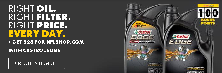 5 Qt Castrol EDGE Full Synthetic + Premium Oil Filter + $25 NFLShop giftcard $33.99
