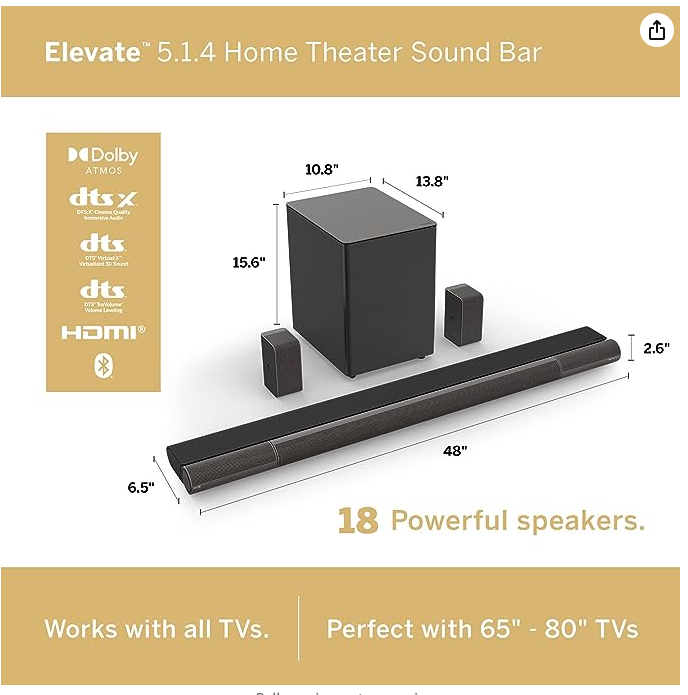 VIZIO Elevate 5.1.4 Sound Bar w/ Dolby Atmos - P514a-H6 from Walmart and Amazon $648