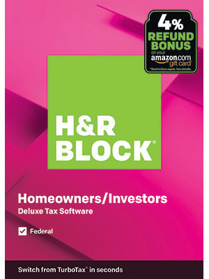 H&R Block Tax Software Deluxe 2019 [Federal Only] with 4% Refund Bonus Offer [Amazon Exclusive] [Download] $17.49