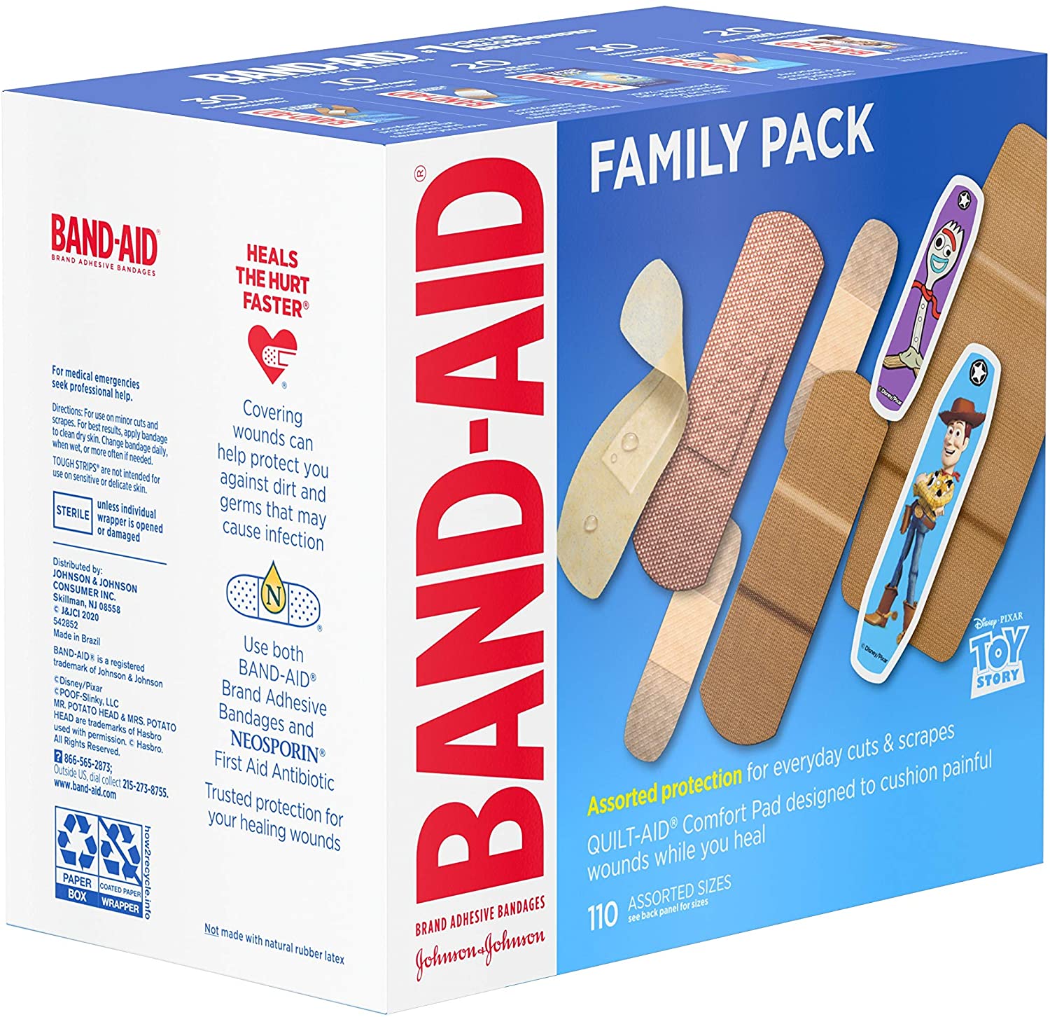 Band-Aid Adhesive Bandage Family Variety Pack in Assorted Sizes Featuring Water Block & Skin Flex, Flexible Fabric, Tough Strips & Pixar Character Bandages, 110 Count - $5.48
