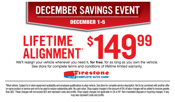 Firestone/Wheelworks Lifetime Wheel Alignment for $150