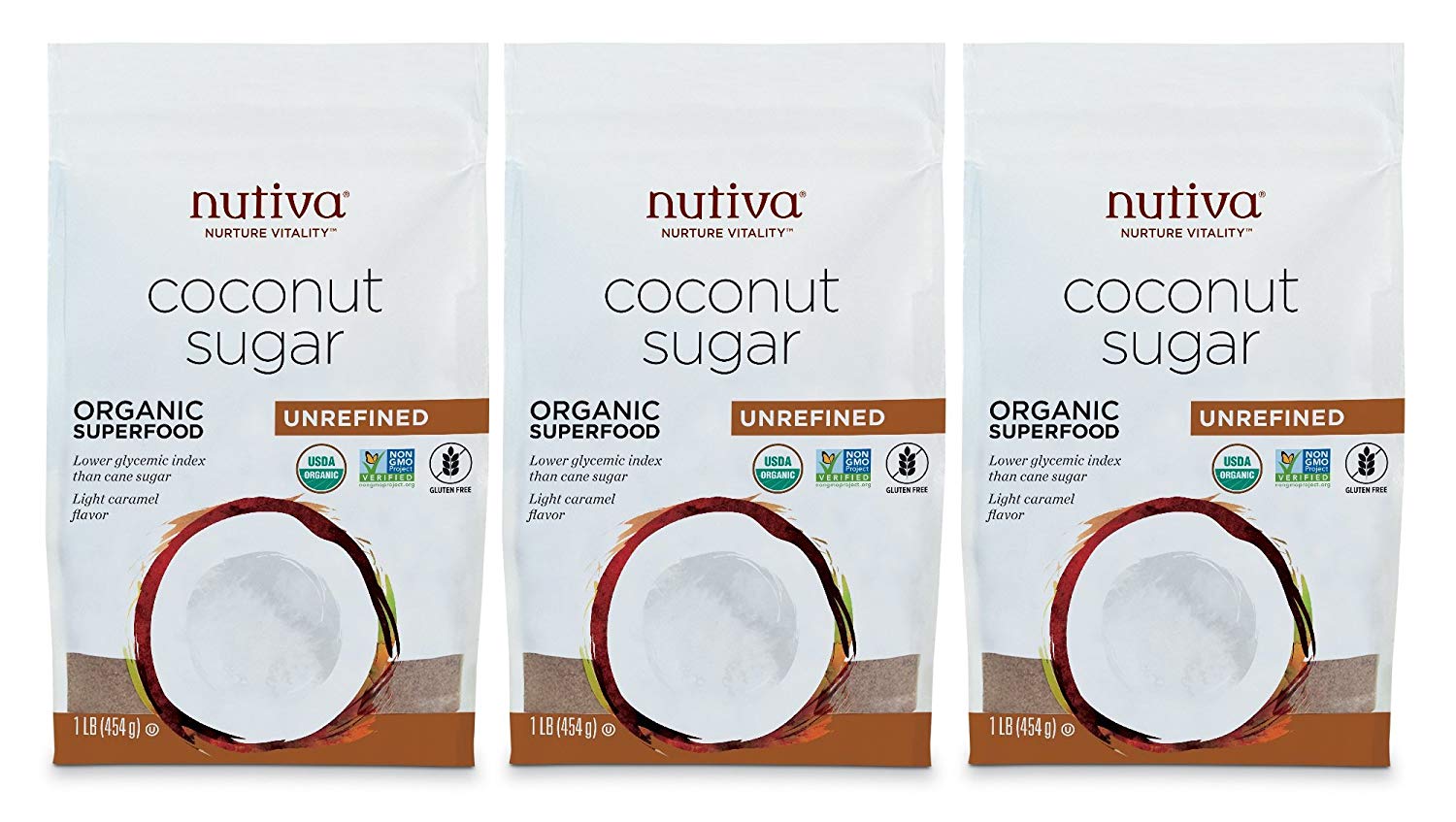Nutiva Organic, non-GMO, Unrefined Granulated Coconut Sugar, 1-pound (Pack of 3) for $5.56 w/ S&S + Free Shippping