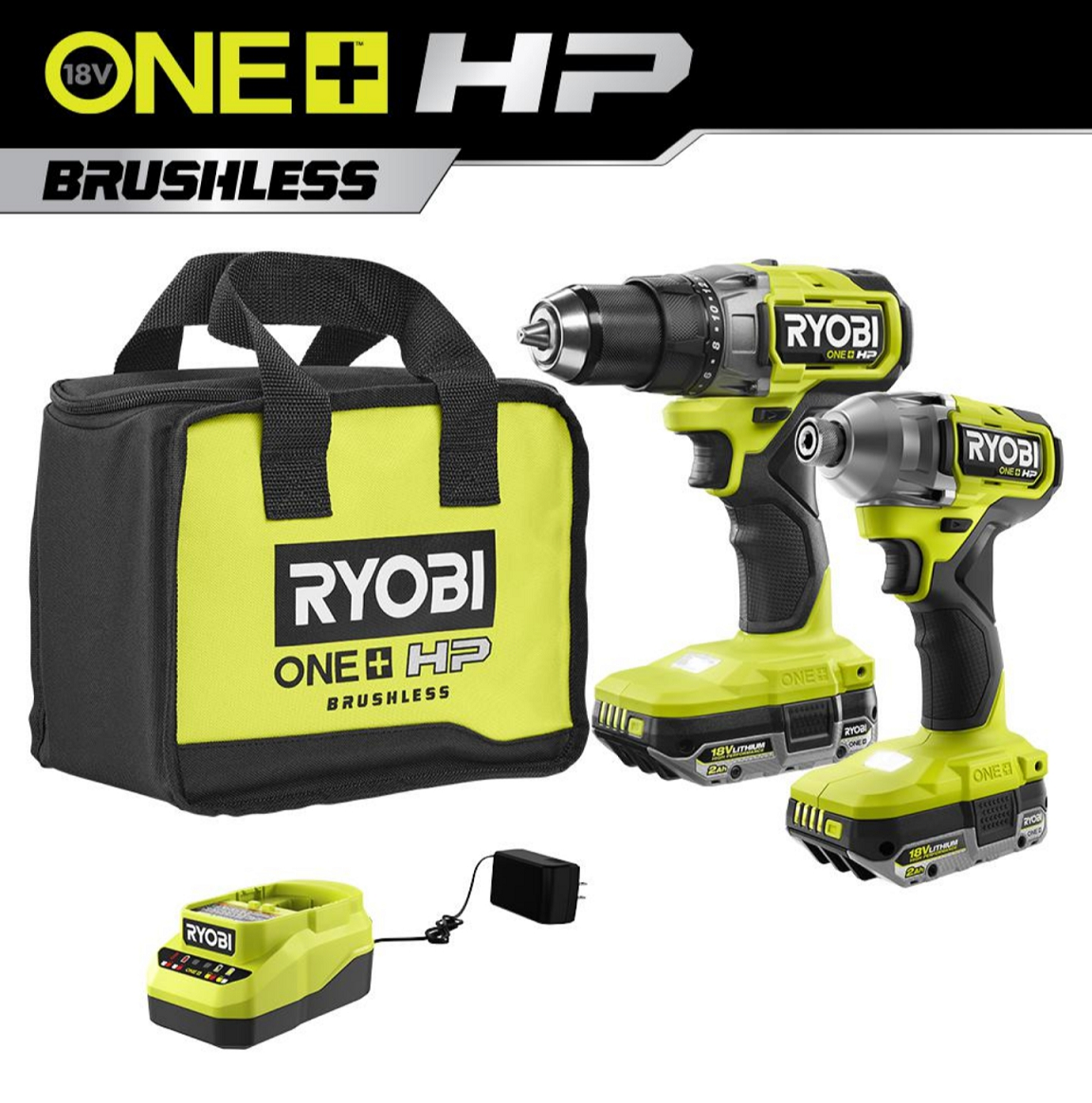 ONE+ HP 18V Brushless Cordless 1/2 in. Drill/Driver (PBLDD01) and Impact Driver (PBLID01) Kit w/ (2) 2.0 Ah High Performance Batteries, Charger, and Bag $147.76