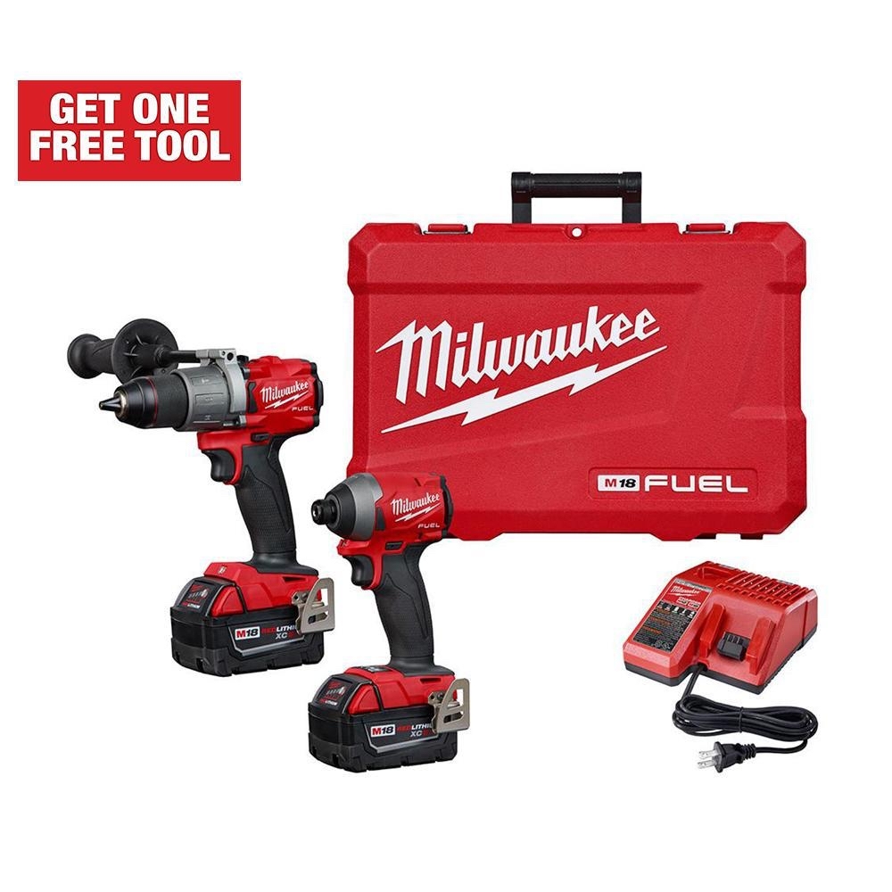 Milwaukee M18 FUEL 18-Volt Lithium-Ion Brushless Cordless Hammer Drill and Impact Driver Combo Kit (2-Tool) with Two 5Ah Batteries-2997-22 - $266.22