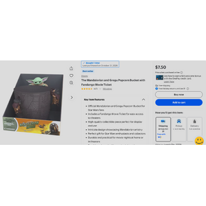 Star Wars The Mandalorian and Grogu Popcorn Bucket - *Online* Clearance $7.50