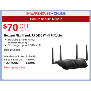 Netgear Nighthawk AX5400 802.11ax WiFi 6 Router model RAX54S