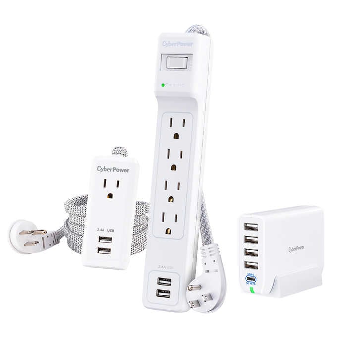 CyberPower Bundle -- Desktop charger with USB-C & USB-A, Power Strip with USB-A, Power Cord with USB-A  @ Costco, Sale $26.99, Free Shipping or In-store