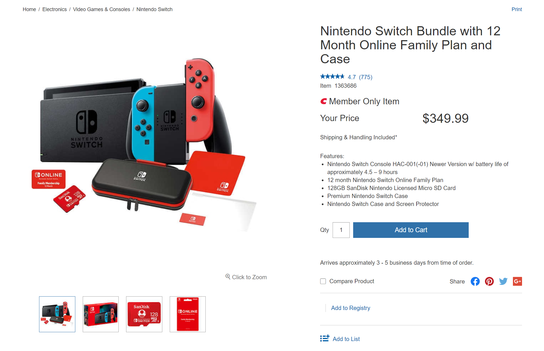 Nintendo Switch Bundle With 12 Month Online Family Plan And Case