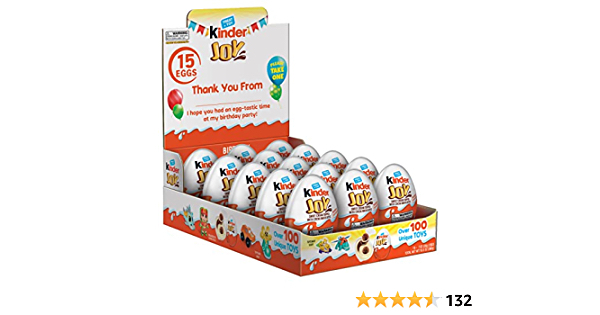 Kinder Joy Birthday Eggs, Cream And Chocolatey Wafers With Toy Inside, Individually Wrapped, Great For Party Favors, 10.5 Oz, Bulk 1 Pack, 15 Eggs - $17.93