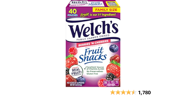 Welch's Fruit Snacks, Berries 'n Cherries, Perfect Stocking Stuffer for Kids, Gluten Free, Bulk Pack, 0.8 Ounce - 40 Count (Pack of 1) - $6.31