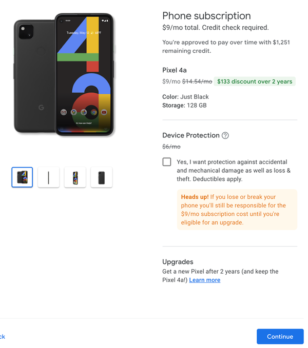 Google Fi: Get a new Pixel 4a for $216 ($9/mo phone subscription)