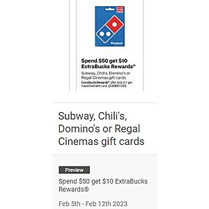 CVS In Store Buy 50 Gift Cards Get 10 ExtraBucks for Dominos