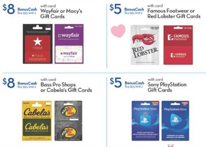 Rite Aid Stores - Bonus Cash on Macy's, Wayfair, Red Lobster, Famous Footwear, Cabela's, Bass Pro Shops, Sony PlayStation Gift Cards, Feb. 7 - 13, 2021