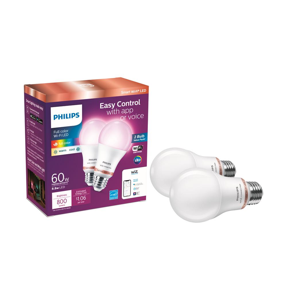2 Pk Philips Color Amp Tunable White A19 Led Dimmable Smart Wi Fi Light Bulb