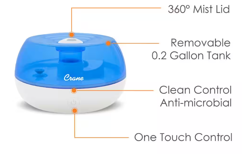 In Store - Crane 0.2 Gal. Personal Ultrasonic Cool Mist Humidifier for Small Rooms up to 160 sq. ft., Blues $13