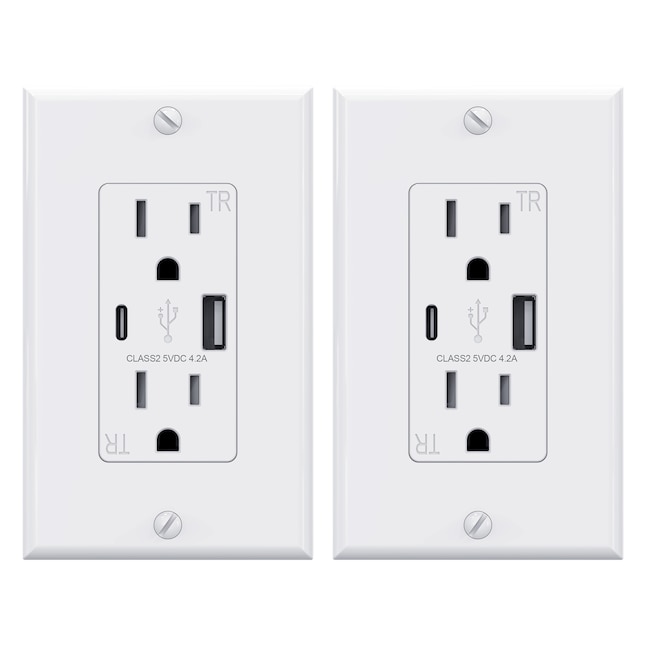 Utilitech 15-Amp Tamper Resistant Decorator Usb Outlet Type A/C with Wall Plate, White (2-Pack) $6.17 In-store YMMV