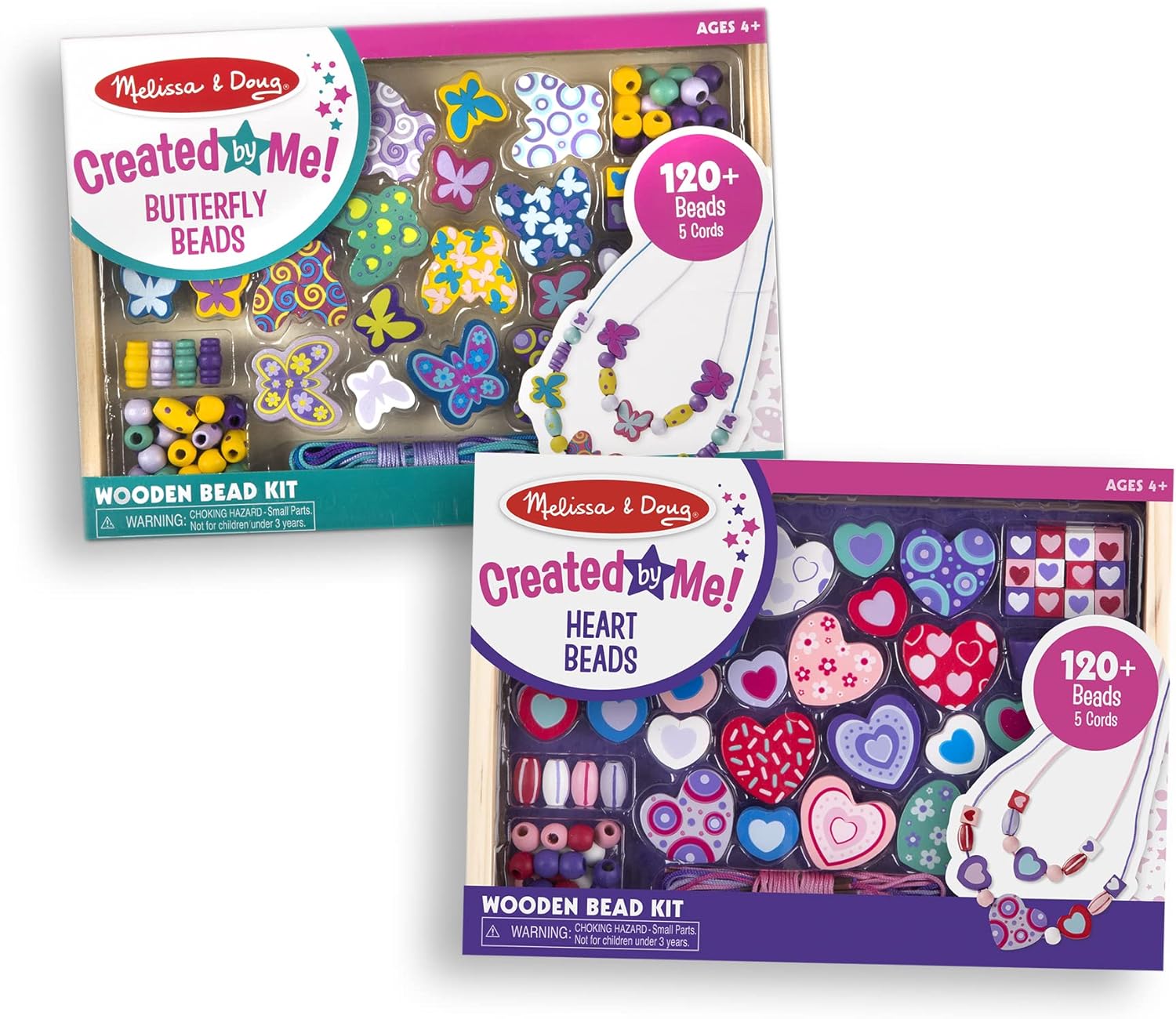Limited-time deal: Melissa & Doug Sweet Hearts and Butterfly Friends Bead Set of 2 - 250+ Wooden Beads - $18.30