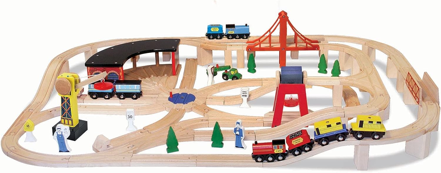 Amazon.com: Melissa & Doug Wooden Railway Set, 130 Pieces - Wooden Train Set for Toddlers Ages 3+ : Toys & Games $122.39
