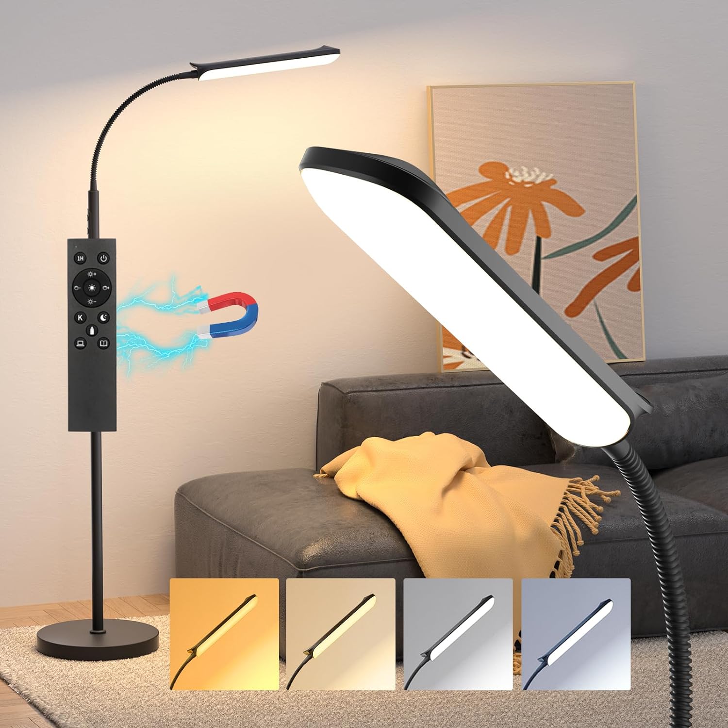 LED Floor Lamp, 18W, Adjustable Stepless Colors & Brightness Gooseneck Standing Lamp - $19.99