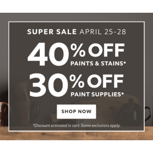 Sherwin-Williams: Paint Supplies 30% Off, Paints & Stains 40% Off & More (4/25 - 4/28)
