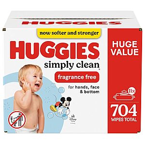 704-Count Huggies Simply Clean Unscented Baby Diaper Wipes $12.7