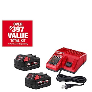 Buy Milwaukee M18 18-Volt Lithium-Ion XC Starter Kit with Two 5.0Ah Batteries and Charger Get Tool Free $199