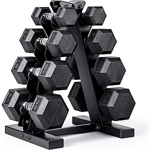 Prime: 100-lb CAP Rubber Coated Hex Dumbbell Set w/ Storage Rack $80 + Free S&H