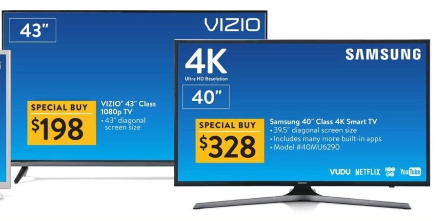 Walmart Black Friday: 40&quot; Samsung 40MU6290 2160p 4K Smart UHD TV for $328.00 - literacybasics.ca