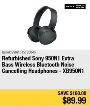 Newegg Black Friday: Sony 950N1 Extra Bass Noise Cancelling Headphones - Refurb for $89.99