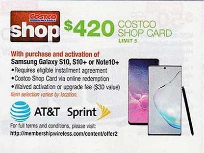Costco Wholesale Black Friday: Purchase & Activate Samsung Galaxy S10, S10+ or Note10+ w/ AT&T or Sprint Agreement - Get $420 Costco Shop Card