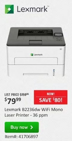 TigerDirect Black Friday: Lexmark B2236dw Wi-fi Laser Printer for $79.99