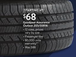 Walmart Black Friday Goodyear Assurance Outlast All Season 205 55r16 91h Tire Select Sizes 68