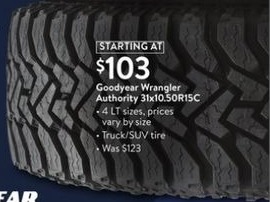 Walmart Black Friday Goodyear Wrangler Authority A T All Season 31x10 50r15lt 109q Truck Suv Tire