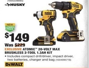 Home Depot Black Friday Dewalt Atomic 20 Volt Max Cordless Brushless Compact Drill Impact Combo Kit 2 Tool With 2 1 3ah Batteries Charger For 149 00
