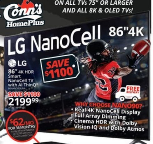Conns Black Friday: 86" LG 86NANO90UNA 4K HDR Smart NanoCell TV for $2,199.99