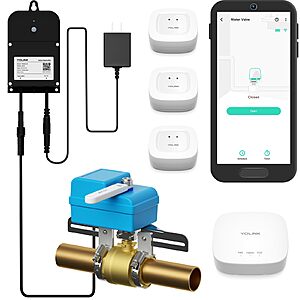 YoLink DIY Automatic Water Leak Detection & Shut-Off Starter Kit, EVO Valve Operator, Wireless Valve Controller, (3) Leak Sensors, Hub $227.99