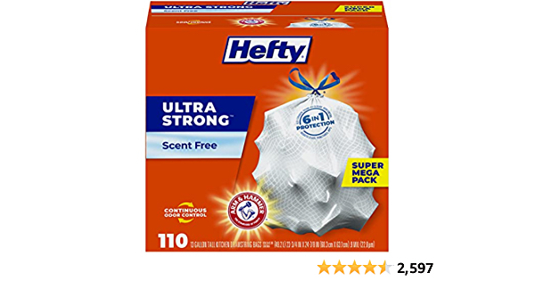 Hefty Ultra Strong Tall Kitchen Trash Bags, Unscented, 13 Gallon, 110 Count - $11.02