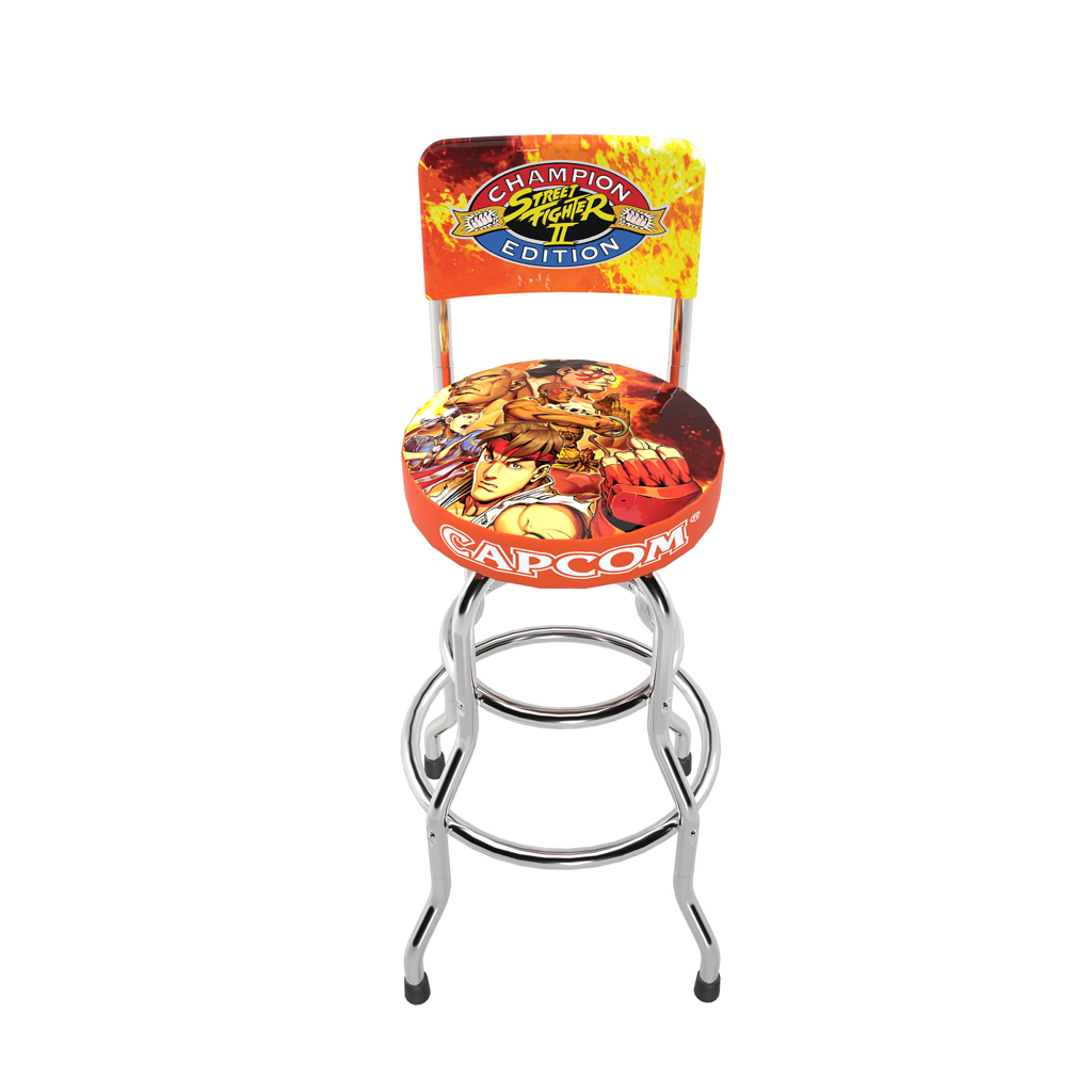 Arcade1UP Capcom Street Fighter II Legacy High Back, Adjustable Height, Video Game Stool with Swiveling Padded Seat, Yoga Flame Edition - $89.99