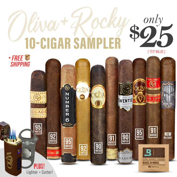 Ten Oliva & Rocky Patel 90-95 Rated Cigars + Oliva Electronic Ignition Torch Lighter + Palio Cutter $25 FS