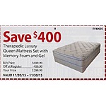 BJs Wholesale Black Friday: Therapedic Luxury Queen Mattress Set with Memory Foam Gel for $299.99