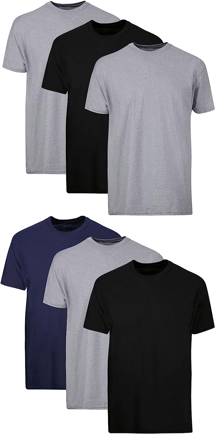 6Pack Hanes Men's Cotton MoistureWicking Undershirts (Black/Grey/Blue)