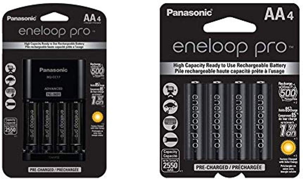 Panasonic Eneloop Pro Charger w/ 4-Pack 2500mAH AA Batteries + Extra 4-Pk  Pro AA